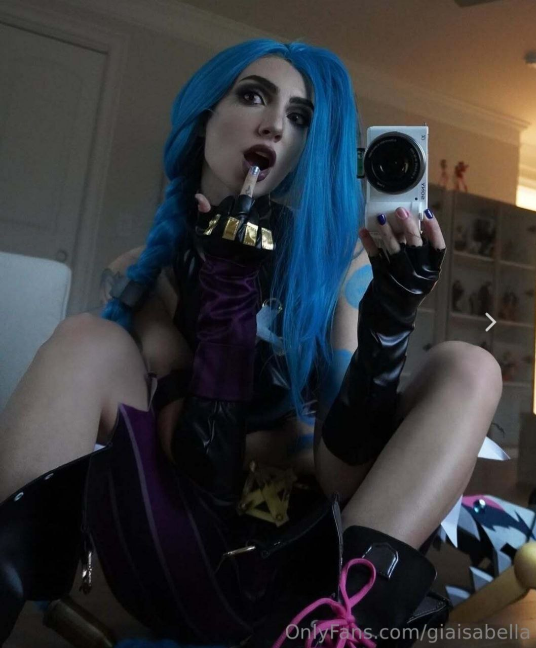 Exclusive photo of beautiful Blue Eyes by OnlyFans Leaks (@of-leaks) and real Boots, Long Hair and Blue Hair