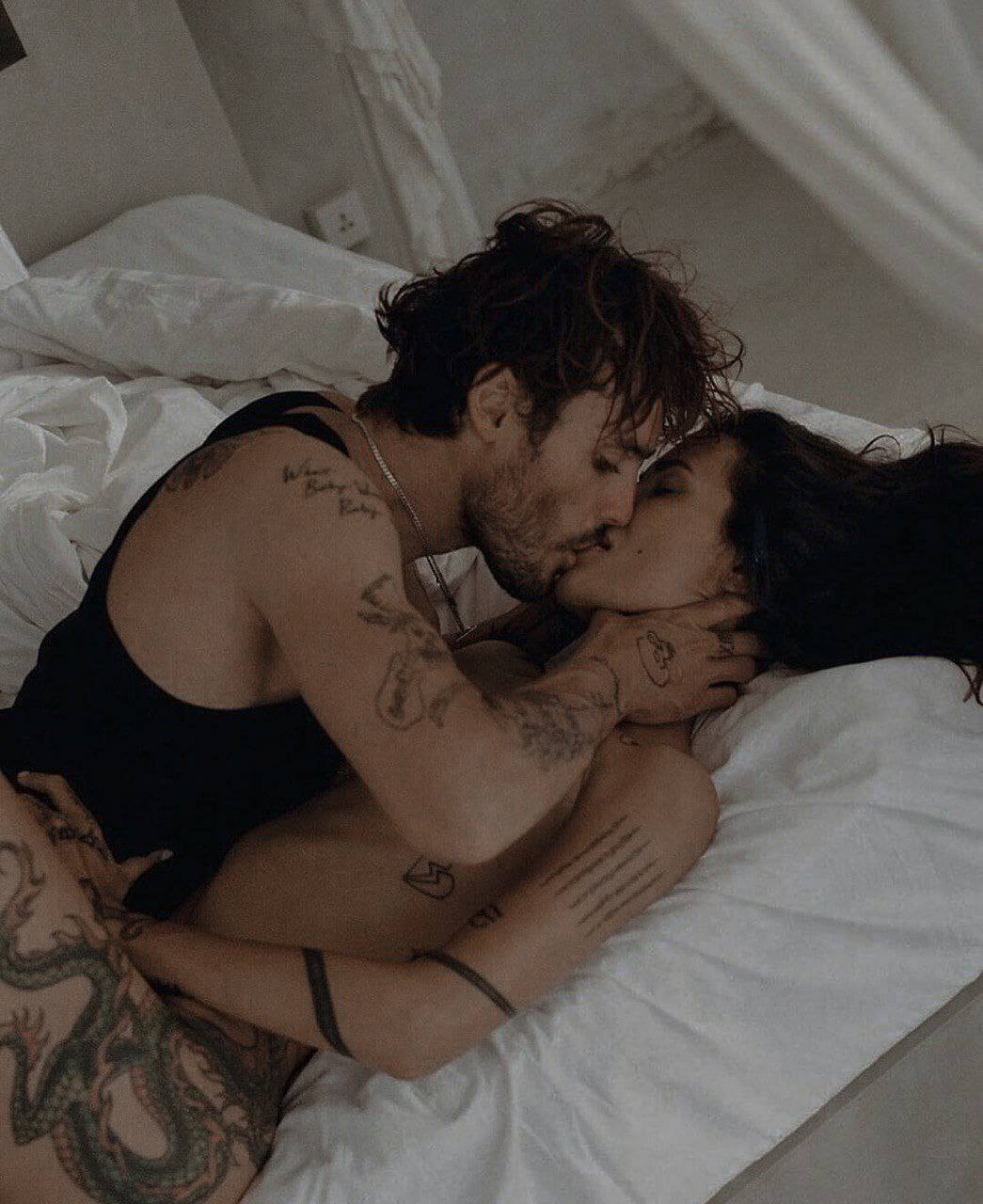 Exclusive photo of beautiful Bed by Only Girls (@only-girls) and real Couple and Kissing