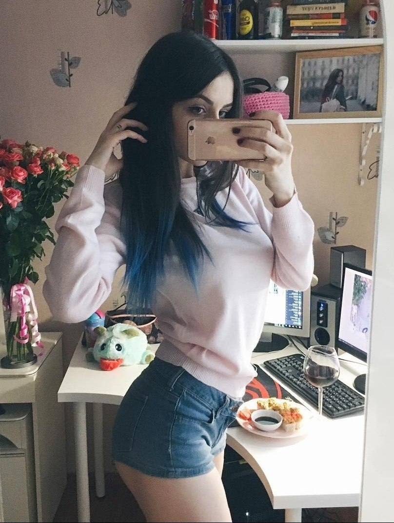 Exclusive photo of beautiful Blue Hair by Only Girls (@only-girls) and real Curvy and Jean Shorts