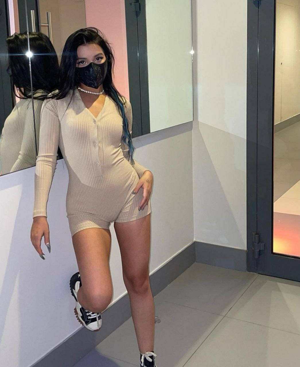 Exclusive photo of beautiful Bodysuit by Only Girls (@only-girls) and real Female, Sneakers and Long Hair