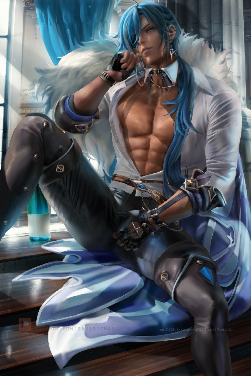 Exclusive photo of beautiful Abs by Only Girls (@only-girls) and real Athletic, Blue Hair and Boots